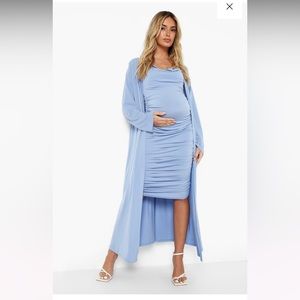 Maternity Strappy Cowl Neck Dress And Duster Coat